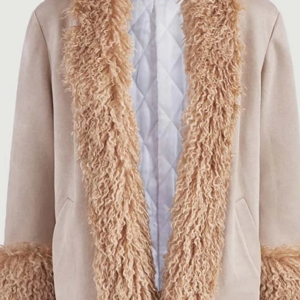 boho faux fur faux leather edge detailing coat jacket - Picture 10 of 12